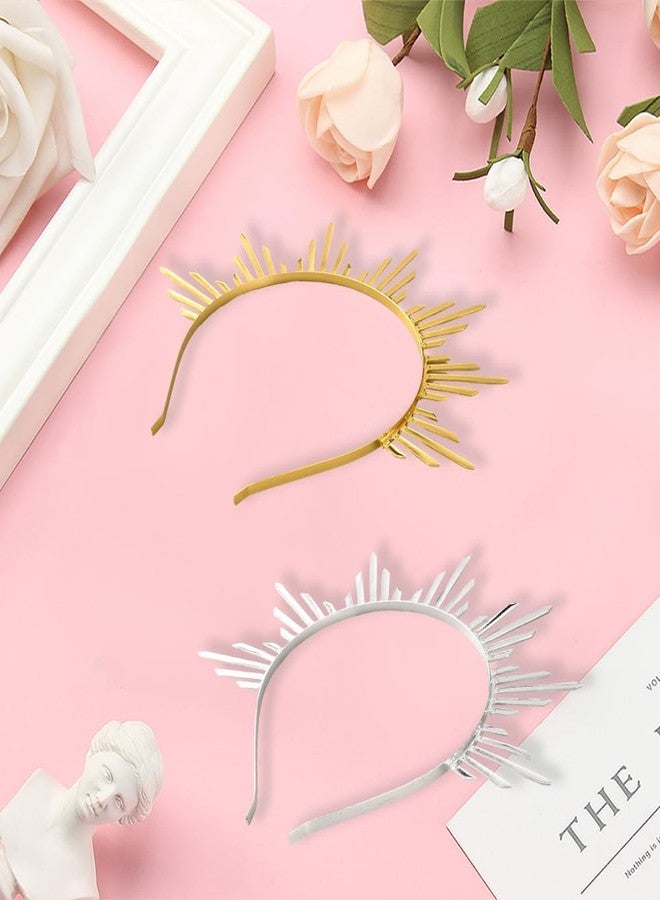 CABODYALS 2Pcs Gold Silver Sun Goddess Halo Crown Renfaire Sunburst Zip Tie Spikes Angel Celestial Headband Renaissance Cosplay Costume Headpiece Hair Bands for Women Halloween Wedding Hair Accessory - Image 3